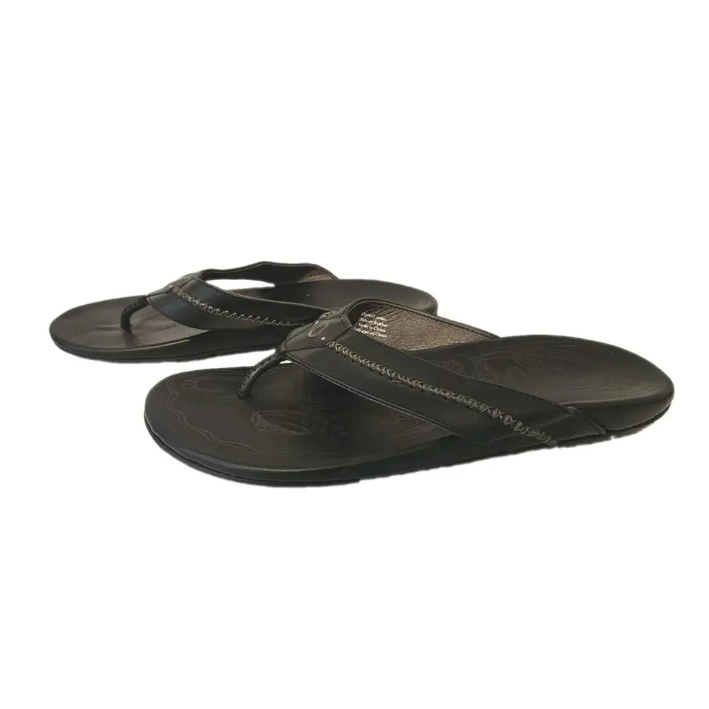 Olukai Mea Ola Mano Men's Sandals Flip Flops Black / Dk Shadow Size 15